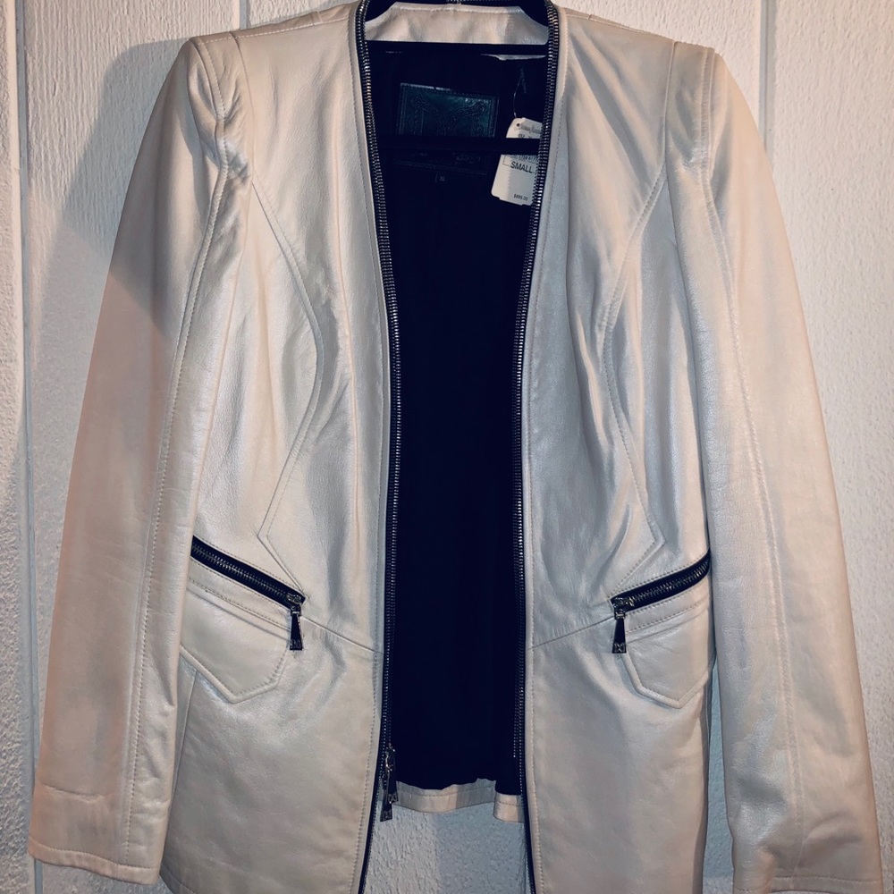 Dawn Levy white leather zip up jacket - NWT